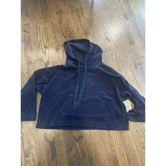 VINCE French Terry Hoodie Womens Small Navy Wide Sleeve Blue Sweatshirt 1280 - Picture 5 of 11